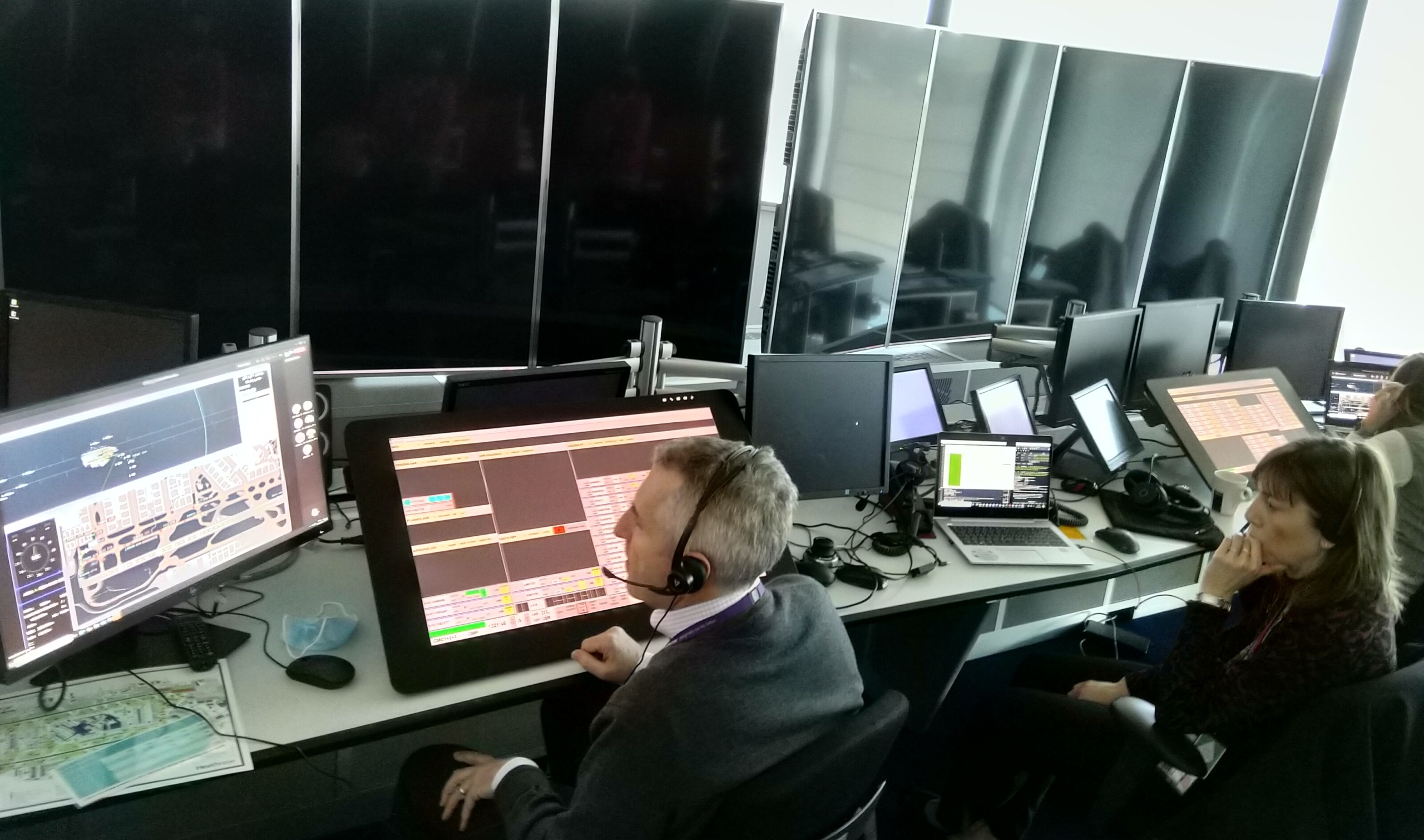 Dynamic separation simulation exercise at Heathrow Airport air traffic control tower